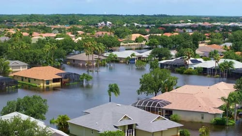 Flooding in Florida Caused By Tropical Storm From Hurricane Debby Suburb Houses in Laurel Meadows