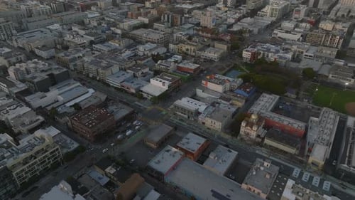 High Angle View of Buildings in Town Tilt Up Reveal of High Rise Office and Apartment Towers at
