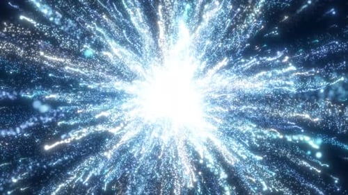 Abstrakte glühende Energieexplosion, blaues Wirbelfeuerwerk aus blauen Linien und magischen Partikeln. Video 4k