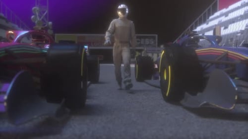 Racing driver pilot walk between two race cars