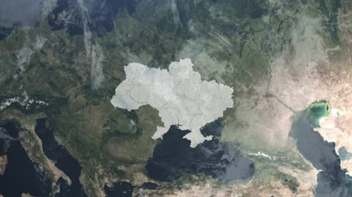 Global Earth Zoom to Ukraine Map Reveal with Regional Borders