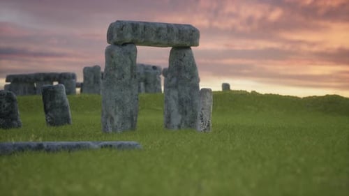 Stonehenge in England mit Sonnenuntergangszeit