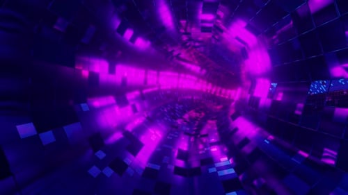 3D Render Loop Animation of Tunnel with Glowing Neon Pattern