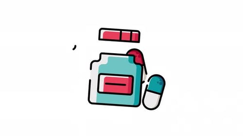 Animated Pill Bottle and Capsules Healthcare Icon