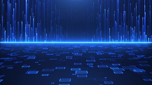 Futuristic Blue Digital Stream and Geometric Data Grid Background