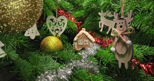 Christmas tree view from inside. Green Christmas tree.