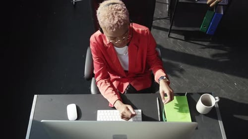 Businesswoman Working at Computer in Modern Office