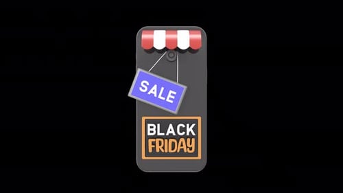 Animated 3D Smartphone with Black Friday Sale Sign
