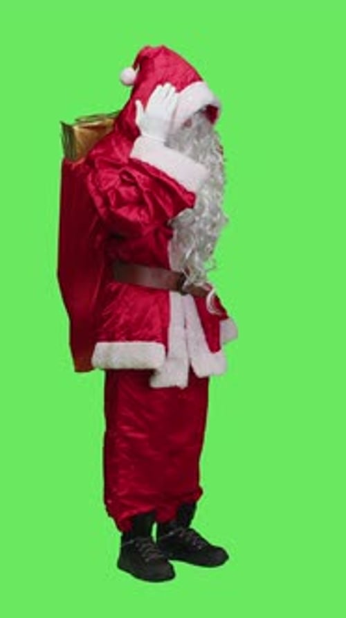 Vertical Video Side View of Santa Claus Being Sick with Headache