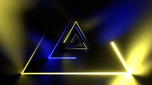 Yellow And Blue Beautiful Neon Triangular Tunnel Background Vj Loop I 4K