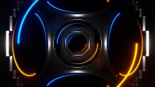 Orange And Blue Neon Lights In Holes Of Squares Background Vj Loop In 4K