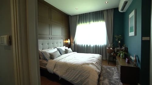 Bright Bedroom Interior Design with Large Bed