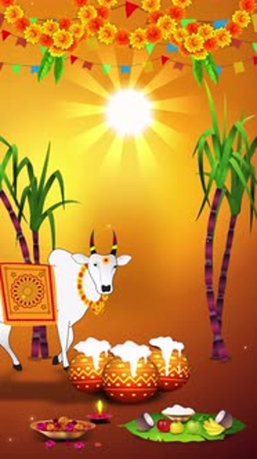 South India Tamilnadu Pongal Festival Background Vertical Version 04