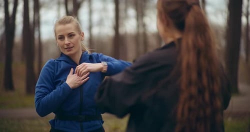 Two Woman Workout Exercising In Park Jogging Fitness