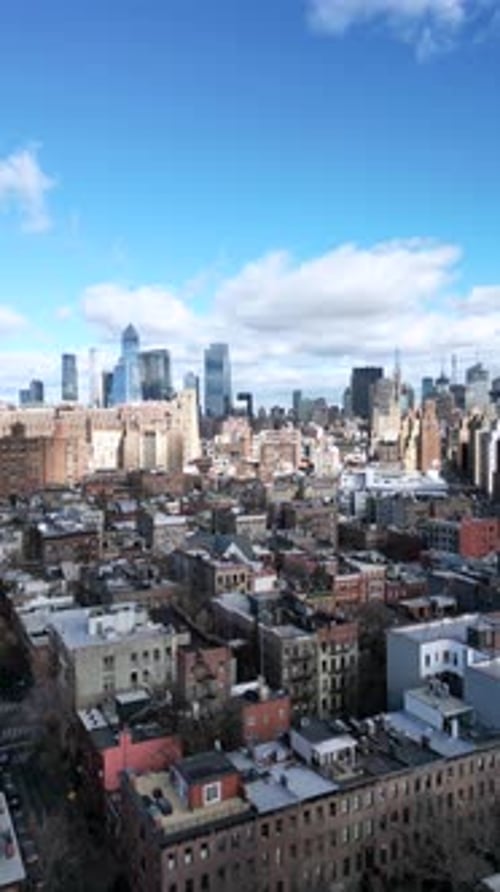 New York City skyline captured with vibrant urban architecture and dramatic skies. A stunning aerial