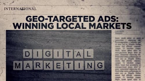 Digital Marketing Letter Tiles Reveal on Grunge Newspaper Background