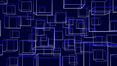 Fondo de animación de bucle de cubos de neón abstractos con degradado azul