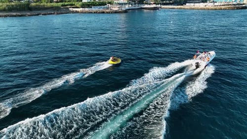 Sports Boat Sails Fast on the Sea Aerial View 4 K