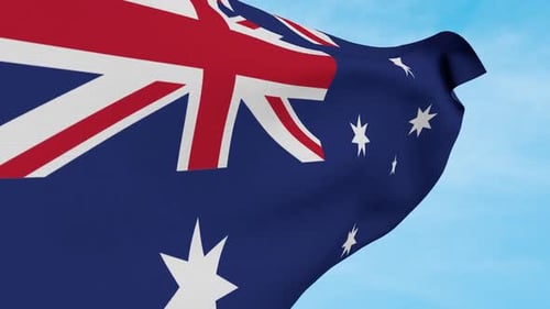 Realistic Australian Flag Waving Against Blue Sky