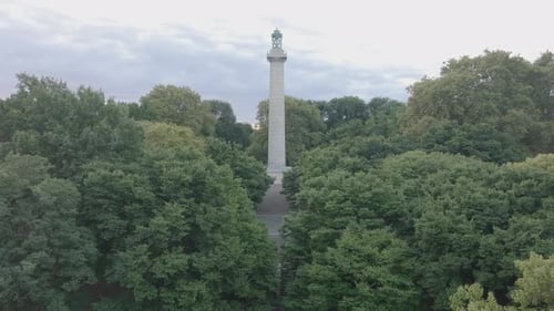 Aerial view of Fort Greene Park on an overcast morning. Shot during the summer in Brooklyn, New York