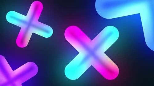 Abstract Blue and Pink Moving Glowing Cross or Plus Shapes