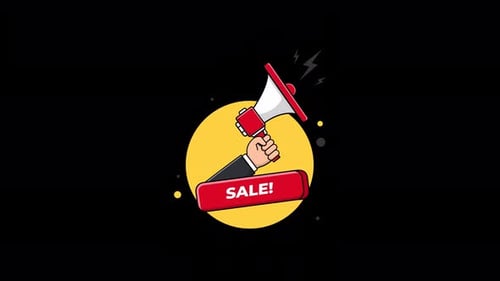 Animated Megaphone Sale Announcement with Hand Illustration