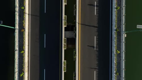 Aerial View of Empty Highway Bridge at Dawn Without People