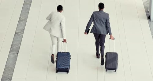 Airport problem, business people travel and running late for leaving flight