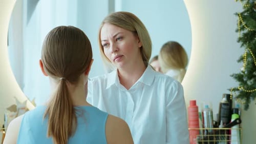 Makeup Artist Work in Her Beauty Studio Portrait of Woman Applying By Professional Make Up Master