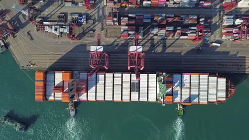 Port with Cargo Ship and Containers Import and Export