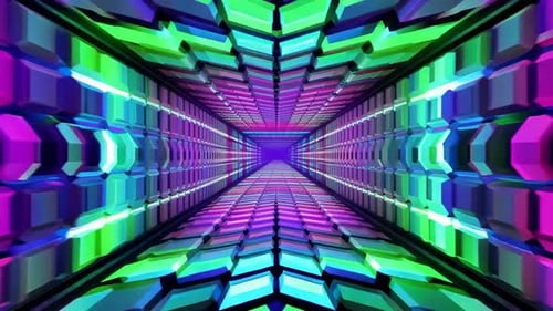 Abstract 3D Glowing Neon Cube Tunnel Animation