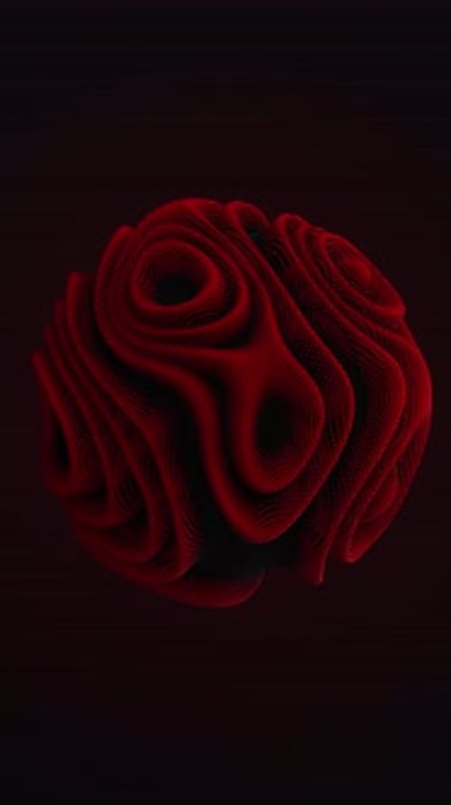 Distortion Waves on Abstract Sphere Made of Shiny Black and Red Balls Digital Data Splash of