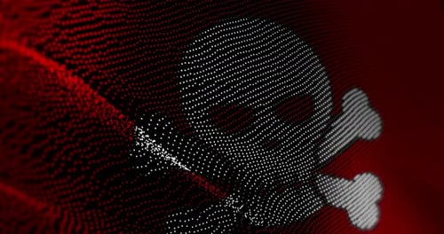 Pirates skull flag waving glitch noise