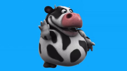 Fun 3D cartoon cow saying hi (with alpha channel included)