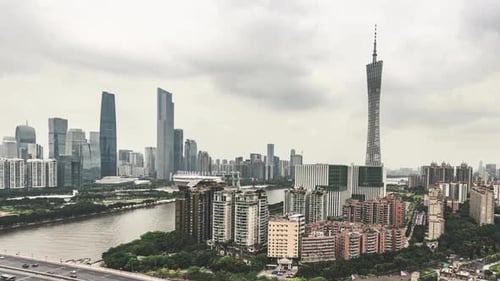 Cinematic And Majestic View Of Guangzhou Cityscape, China