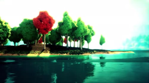 Colorful Cartoon Forest at Sunset