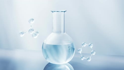 Modern Science Lab Flask with Abstract Molecules Animation