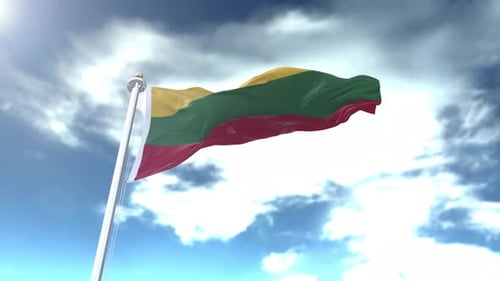 Realistic 3D Lithuanian Flag Waving in the Wind