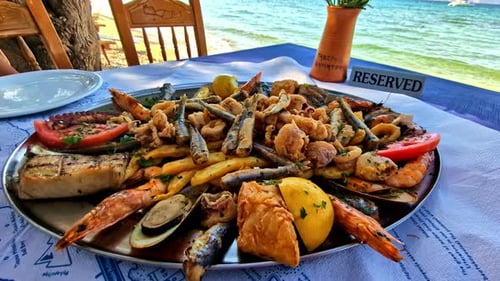 Seafood Platter at Seaside Restaurant on Sunny Day