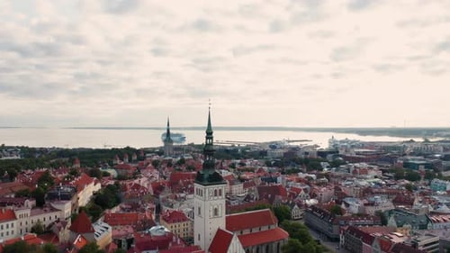 Aerial View of St. Nicholas Church and Cityscape of Tallinn