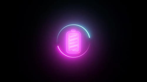 Glowing Neon Battery Charging Icon Loop Animation