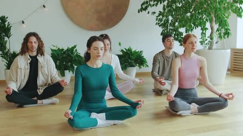 Adults Meditating in Peaceful Indoor Setting