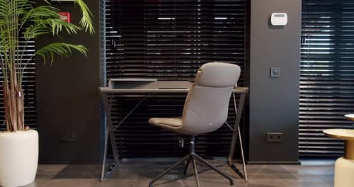 Modern Gray Desk and Chair in Minimalist Office