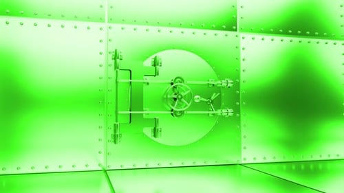 Green vault door opening sequence on white background