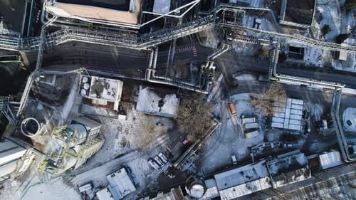 Top down drone shot over a complex Coal-Fired thermal power plant in Poland.