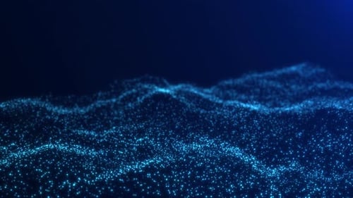 Abstract Blue Digital Particles Flowing Wave Background Loop