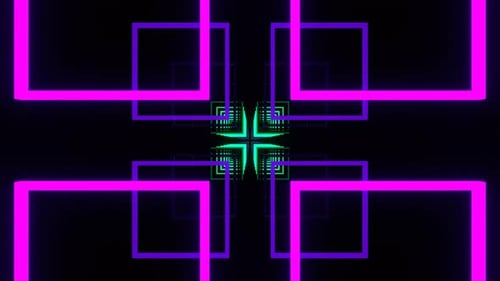 Purple And Turquoise Neon Square Shapes Motion Background Vj Loop In 4K