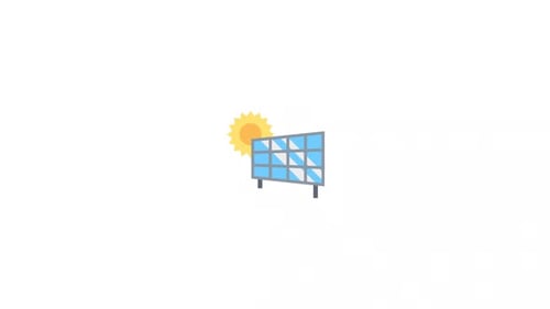 Animated Flat Design Solar Panel Icon with Shining Sun