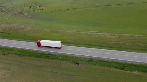 Cargo Trailer Going On Road Aerial