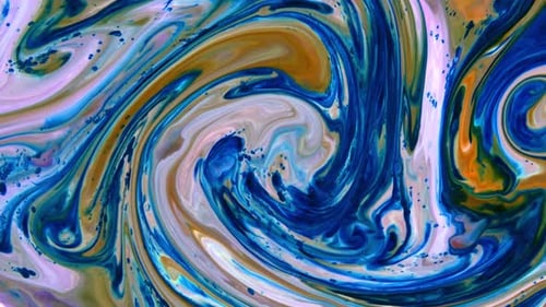 Abstract Swirling Paint Patterns with Blue and Gold